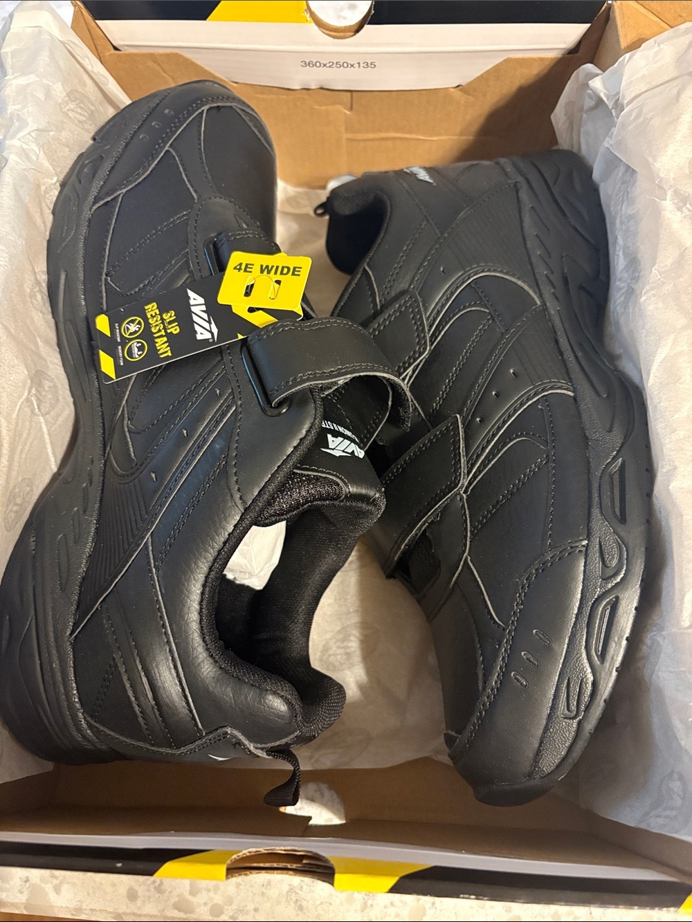 NWT & box 12EEEE Avia Men's Black Athletic Slip-On Hook-and-Loop Sneakers, wide